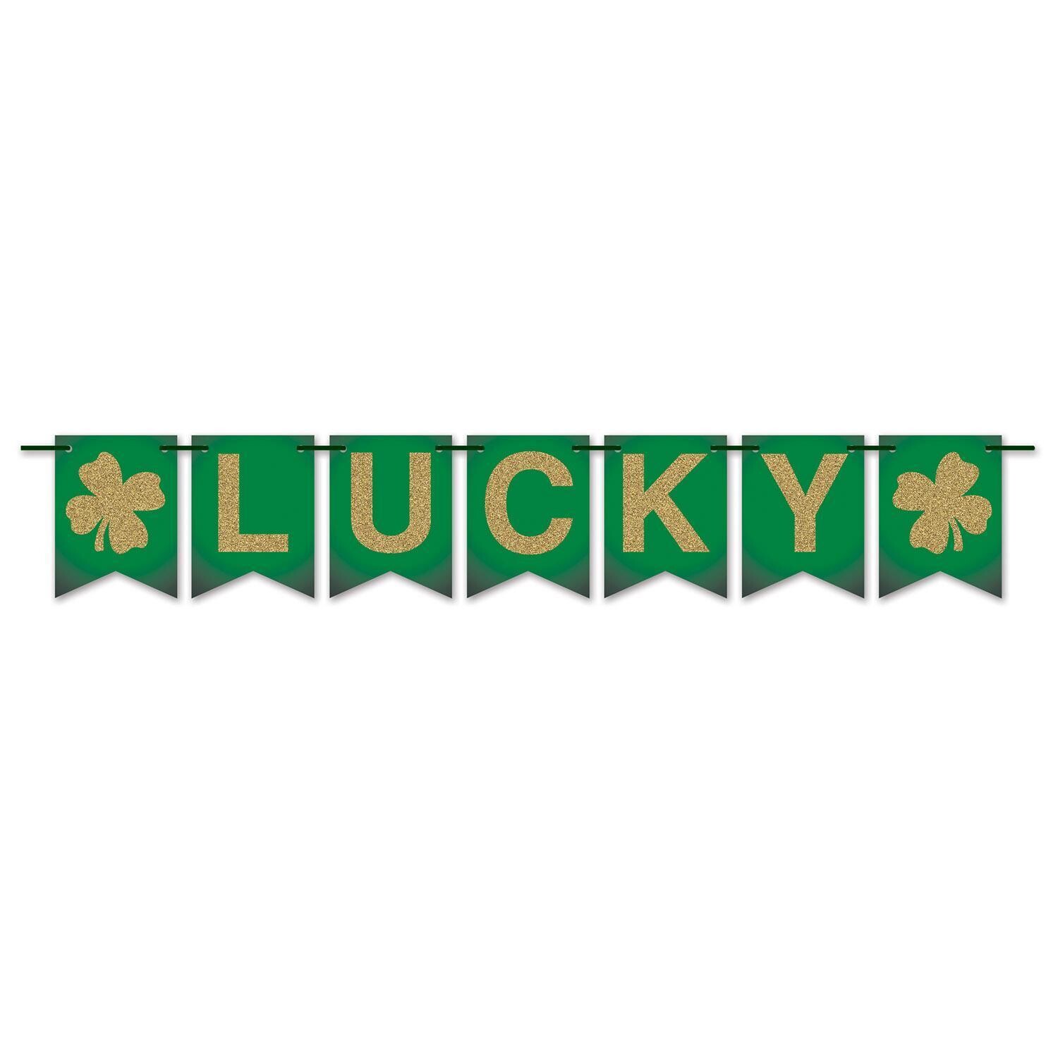 Green & Gold "Lucky" Pennant Banner 6" x 6ft+(AMZ)