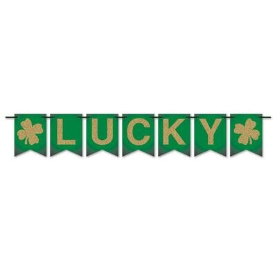 Green &amp; Gold &quot;Lucky&quot; Pennant Banner 6&quot; x 6ft AMZ+