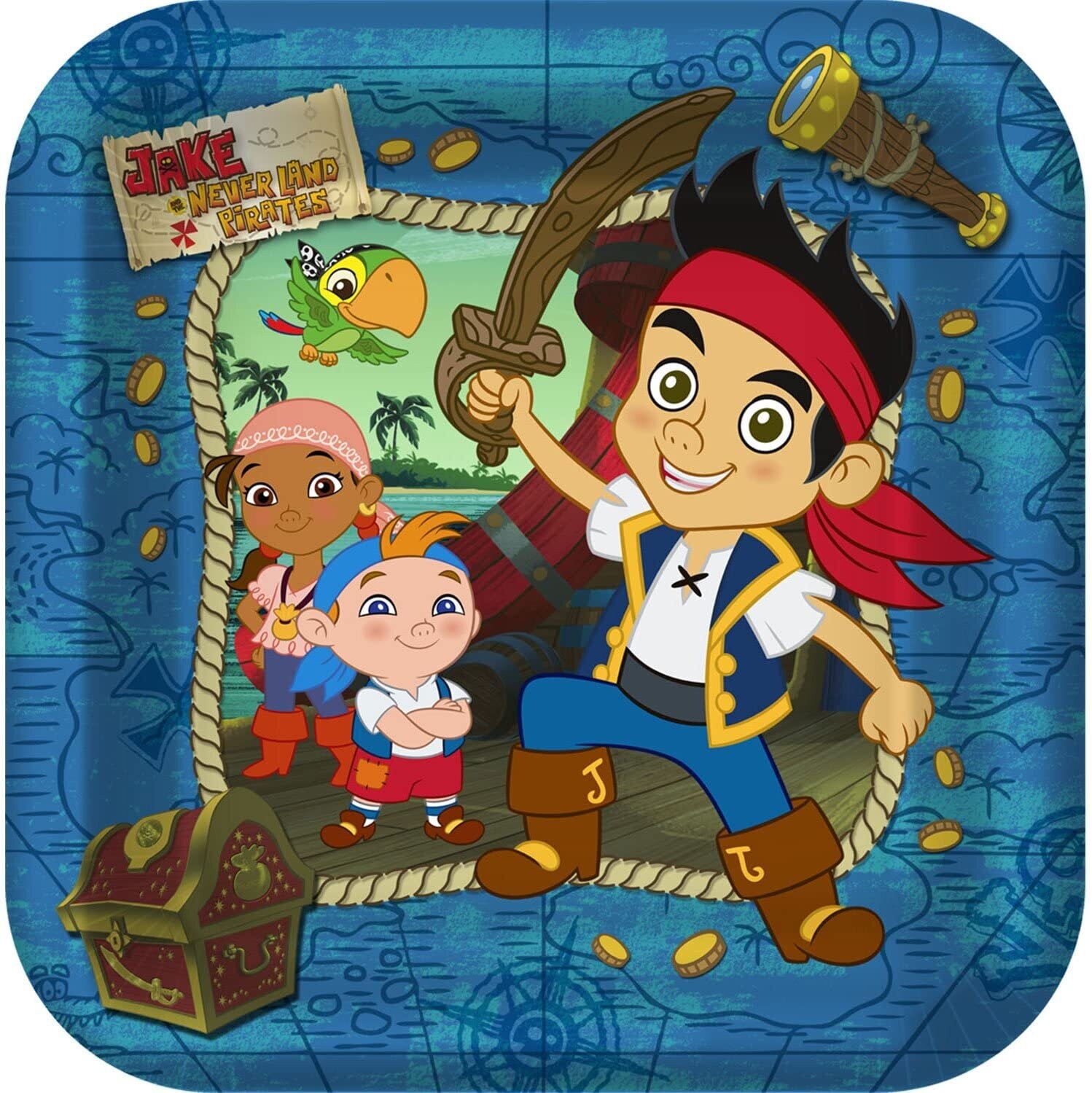 Jake &amp; Neverland Pirates 9&quot; Square Plates 8ct+