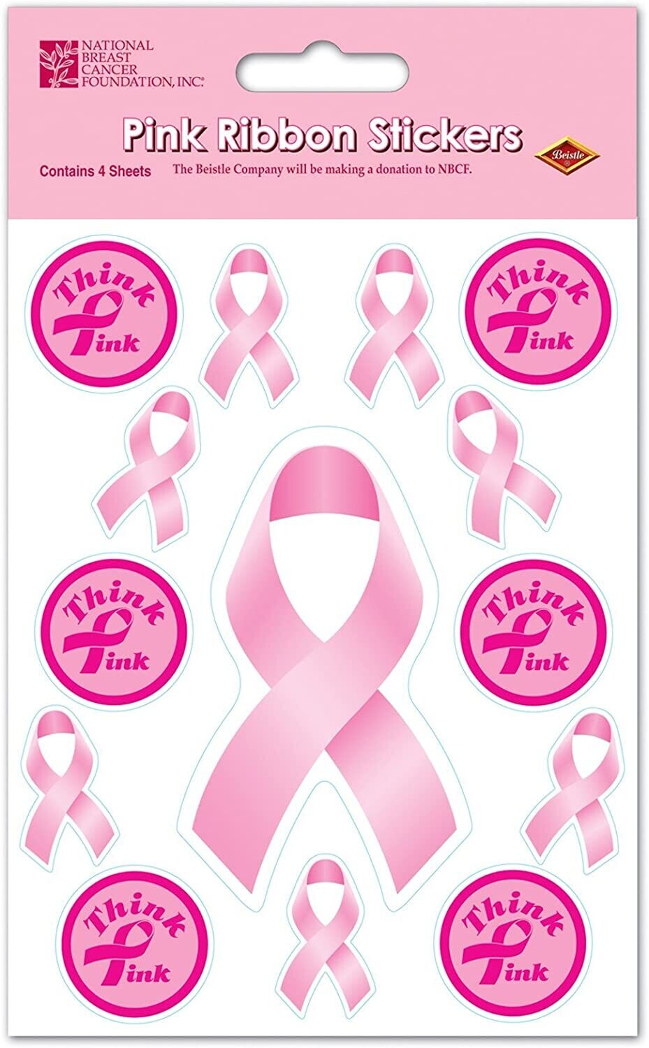 Pink Ribbon Stickers 4 sheets+