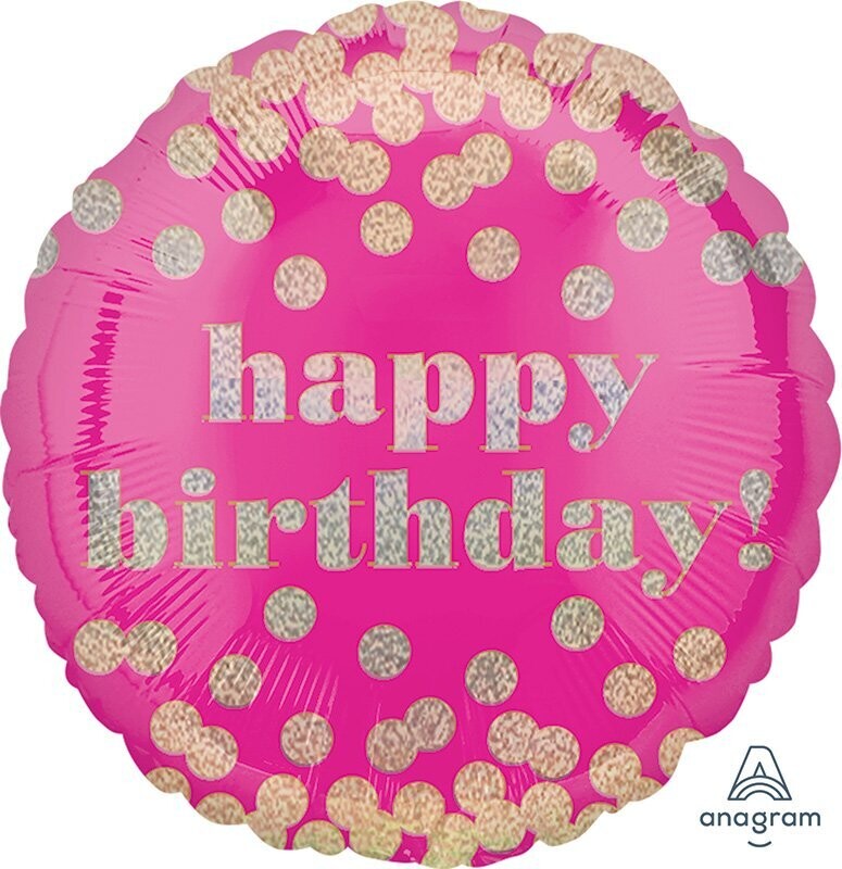 18” Happy Birthday Pink Dotty Holo Mylar+