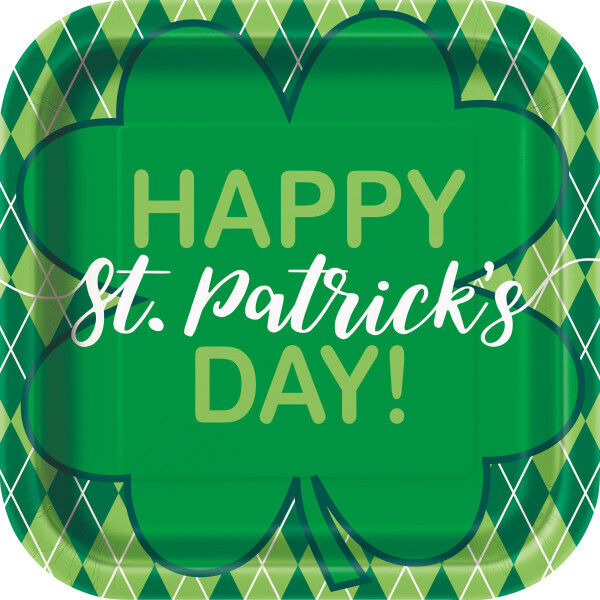 Happy St. Patrick&#39;s Day Argyle 9&quot; Square Plate+