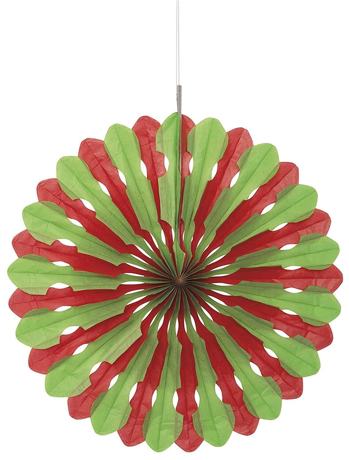 Red &amp; Green Christmas Decorative Tissue Fan+