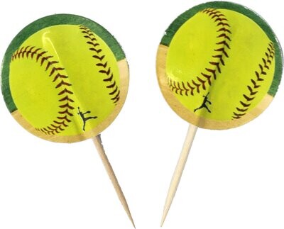 Softball Cupcake Picks 24ct+