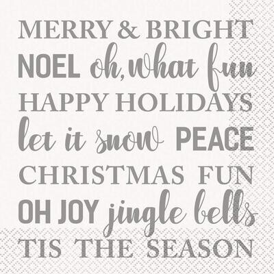 Merry &amp; Bright Text Christmas Lunch Napkins 16ct+