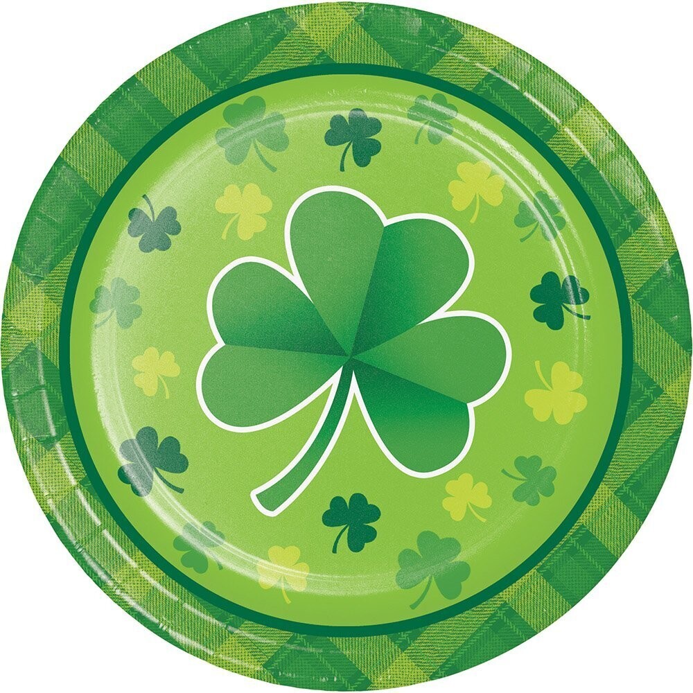 Shamrock Plaid 7-inch Plates Paper 8 Pack Premium Strength Tableware+