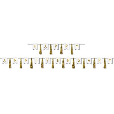 Happy Anniversary Gold Tassel Banner AMZ+