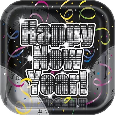 Countdown To New Years 7" Square Plates 8ct+