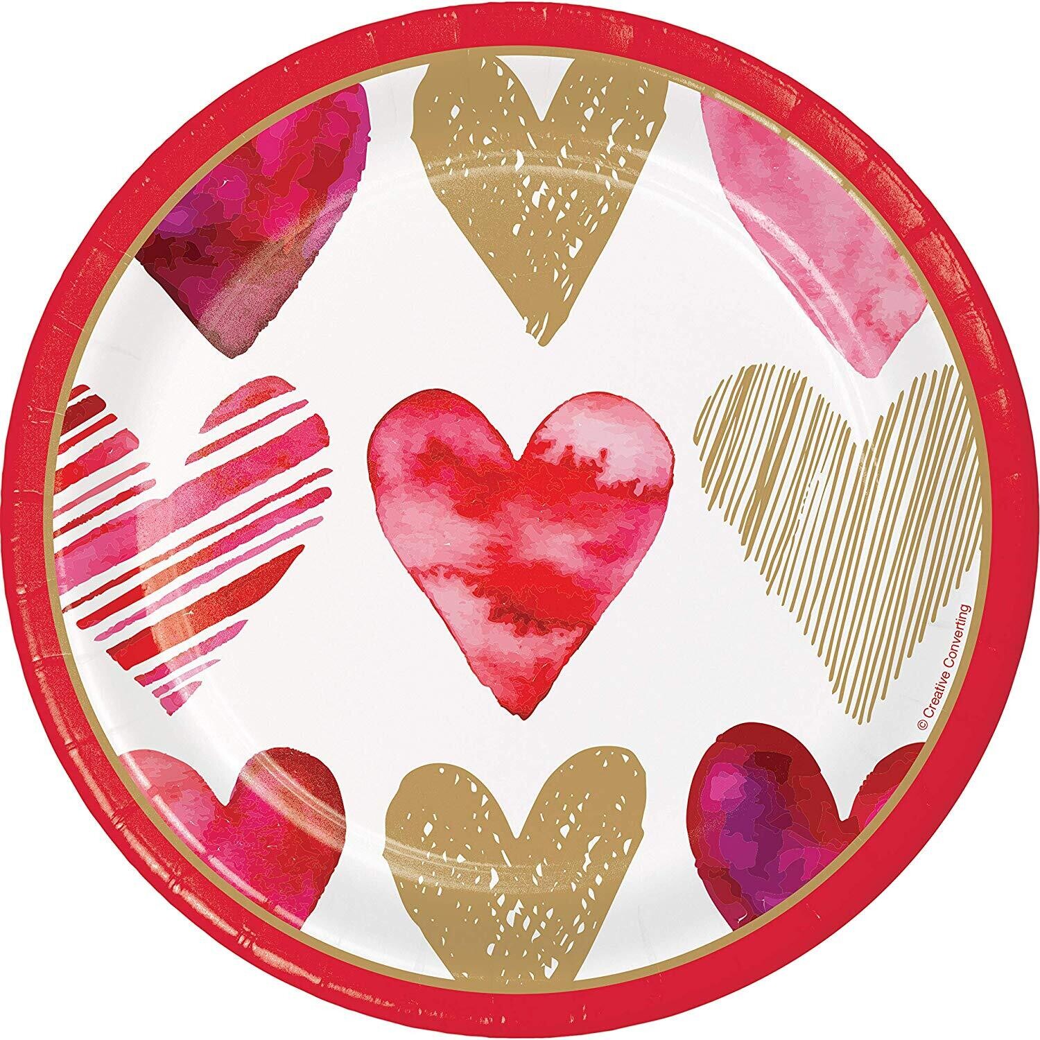 Watercolor Hearts 7&quot; Dessert Plates 8ct+