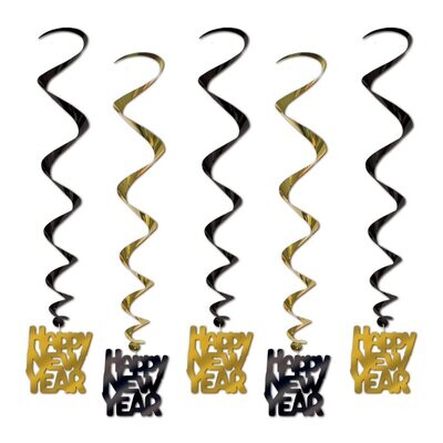 Happy New Years Gold & Black Whirls+