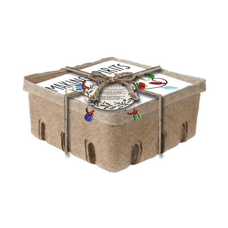 Foil Paper Cocktail Napkin, 60 ct w/crate box and Wine Stem Charm, Making Spirit Bright+