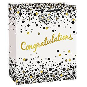 Speckled Black & Gold Congratulations  Large Gift Bag++