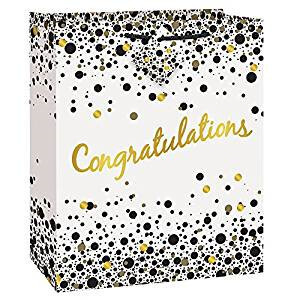 Speckled Black &amp; Gold Congratulations  Large Gift Bag++
