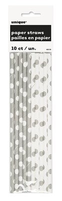 Silver Polka Dot Paper Straws 10ct+