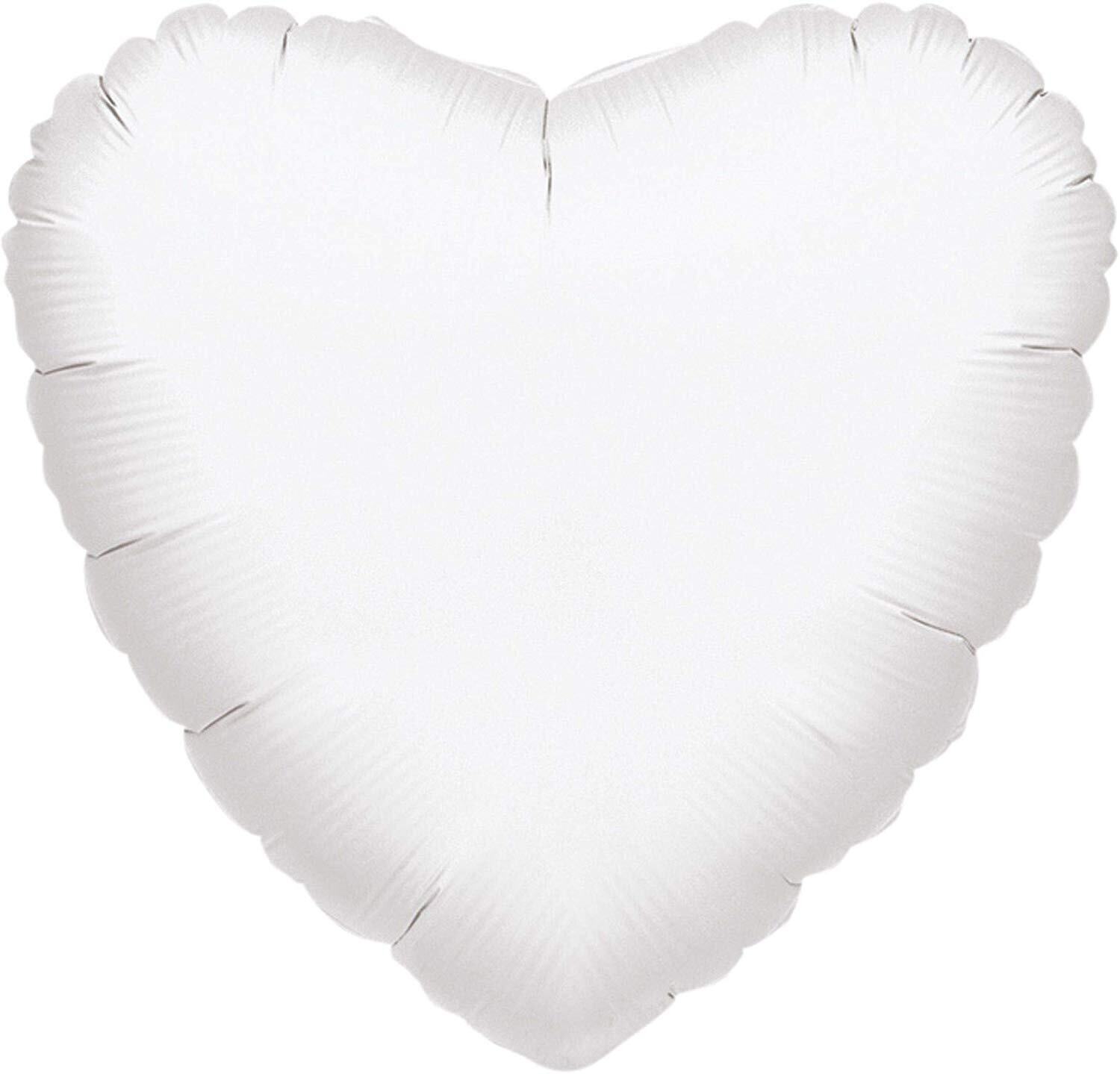 18” White Heart Mylar Balloon+
