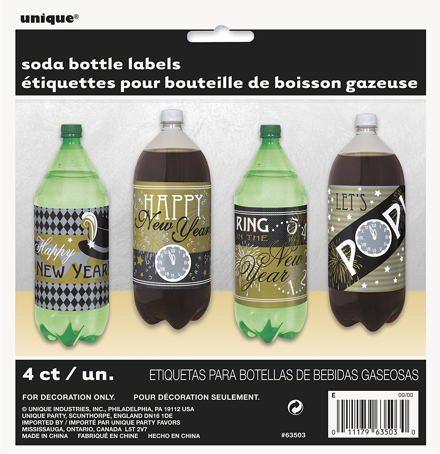 New Years Soda Bottle Labels 4ct AMZ+