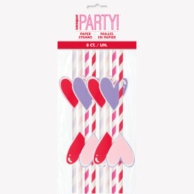 Valentine Paper Straws with Attachments 8ct+