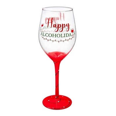 Happy Alcoholidays Wine Glass AMZ+