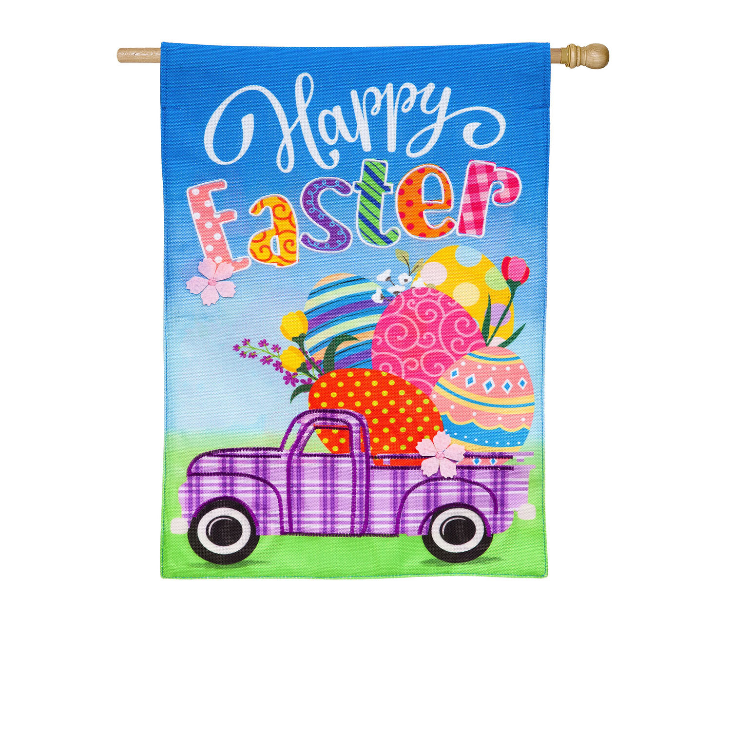 Easter Plaid Truck Burlap House Flag+