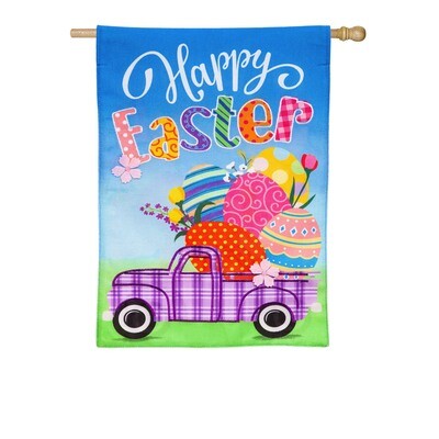 Easter Plaid Truck Burlap House Flag+