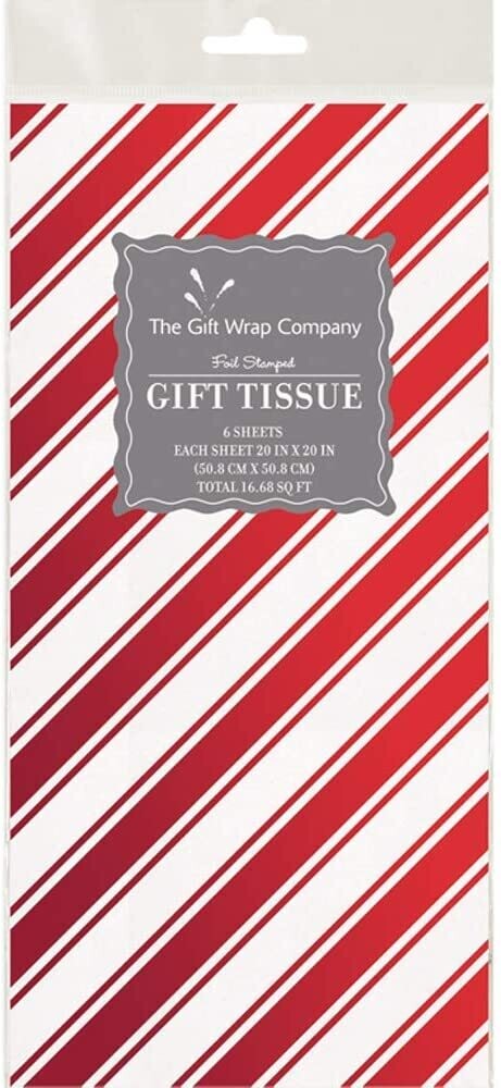 Red Candy Cane Foil Tissue 6 sheets+