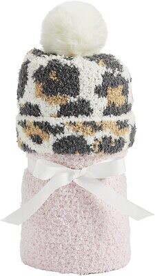 Baby Girls' Leopard Hat and Blanket Set, Pink, 0-6 Months+