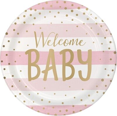 Baby Pink Gold Celebration Welcome Baby 9in Plate+