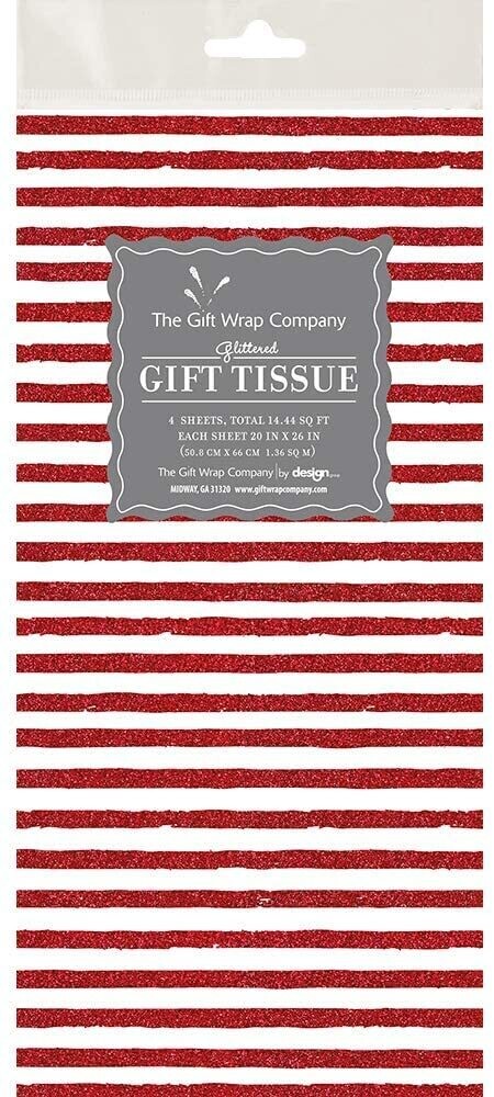 Glitter Ruby Stripe Tissue 4 sheets+