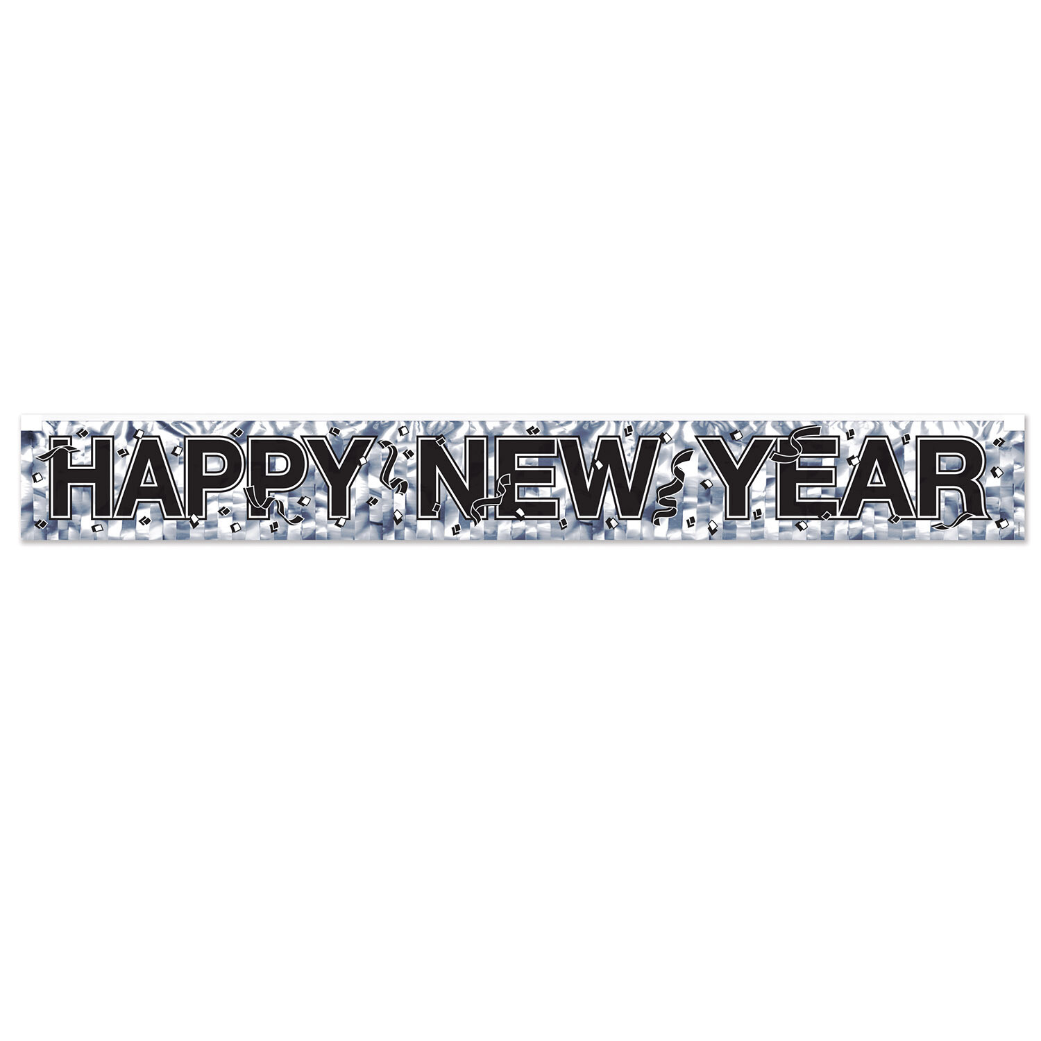 Happy New Years Black and Silver Fringe Banner+
