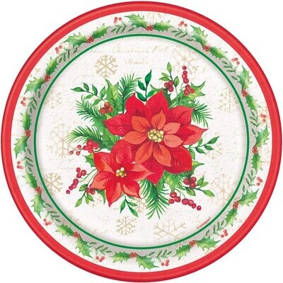 Festive Poinsettia Christmas 7&quot; Dessert Plates 8ct+