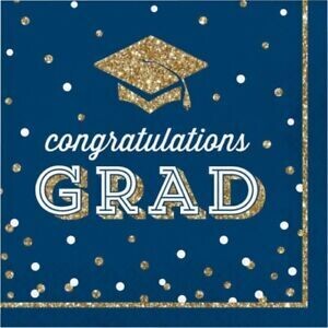 Glittering Grad Large Napkins- Navy and Gold++
