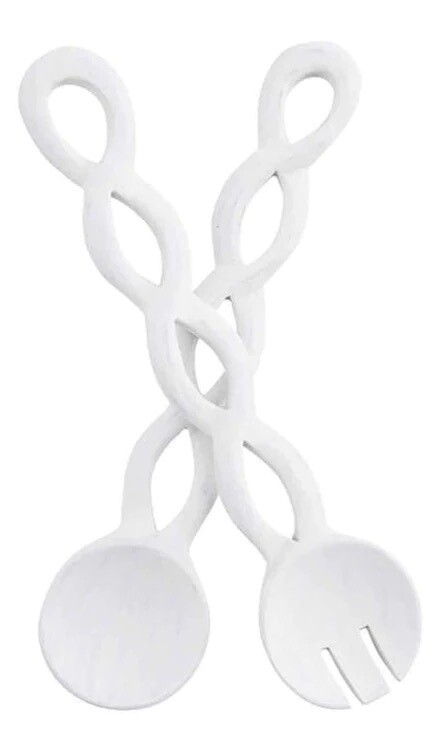 Mud Pie White Twisted Wood Serving Set+