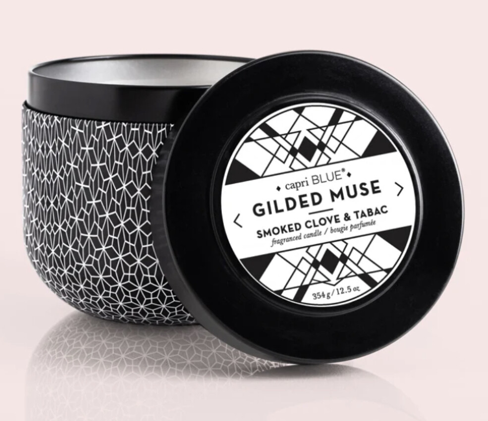 Smoked Clove &amp; Tabac 12.5 Oz. Gilded Tin Candle by Capri Blue Candle AMZ+