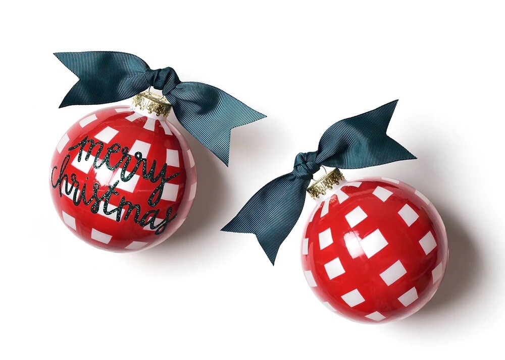 Merry Christmas Gingham Glass Ornament+