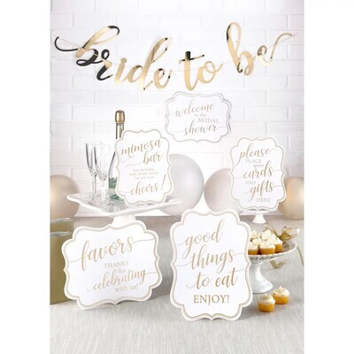 White and Gold Bridal Shower Signs and Bunting+