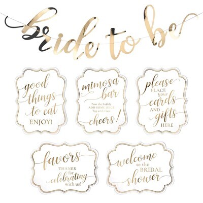 White and Gold Bridal Shower Signs and Bunting+