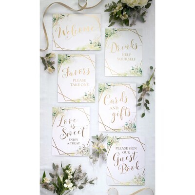 Geometric Botanic Themed Wedding Signs+