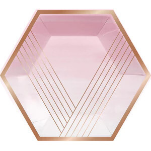 10” Rose All Day Hexagon Foil Stamped Plates 8ct+