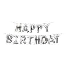 Happy Birthday Balloon Streamer Silver 12ft+