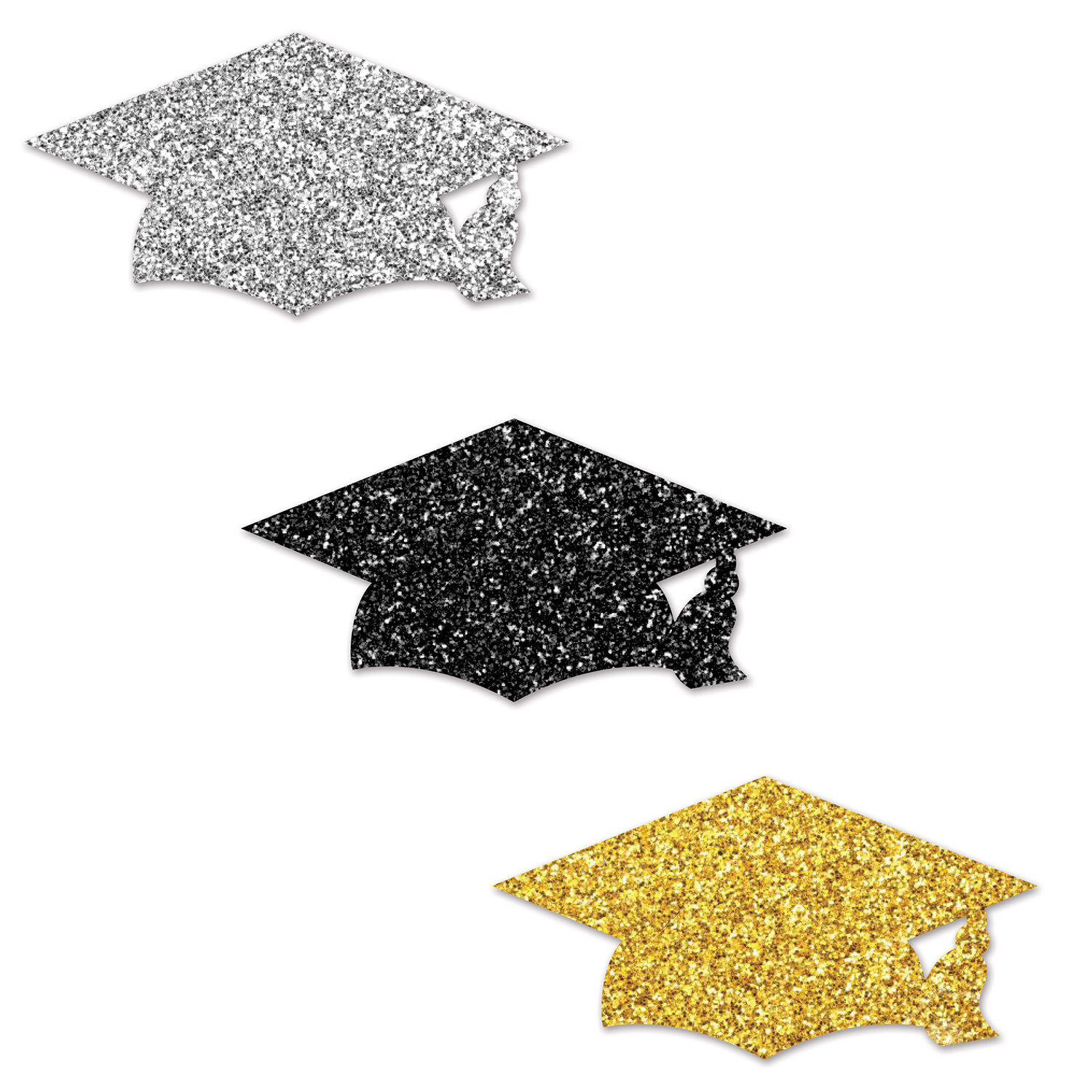 Deluxe Sparkle Graduation Confetti Black Silver Gold+