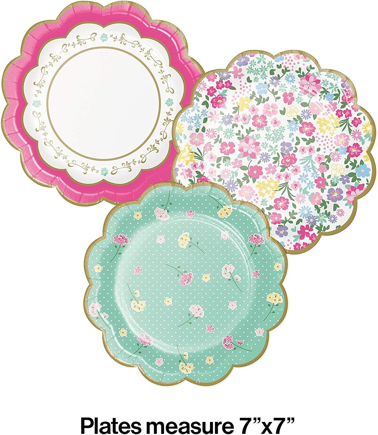 Floral Tea Party Assorted 7&quot; Scalloped Plates 8ct+ AMZ