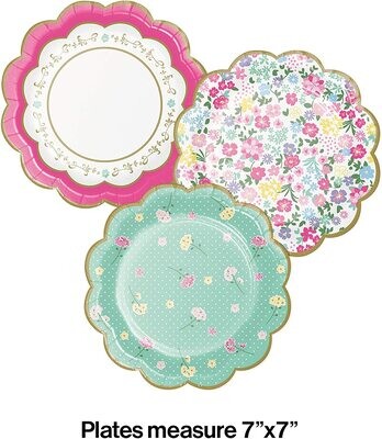 Floral Tea Party Assorted 7&quot; Scalloped Plates 8ct+ AMZ