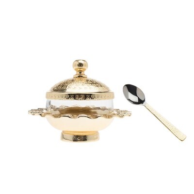 Ripple Gold Jam/ Honey Jar with Spoon+