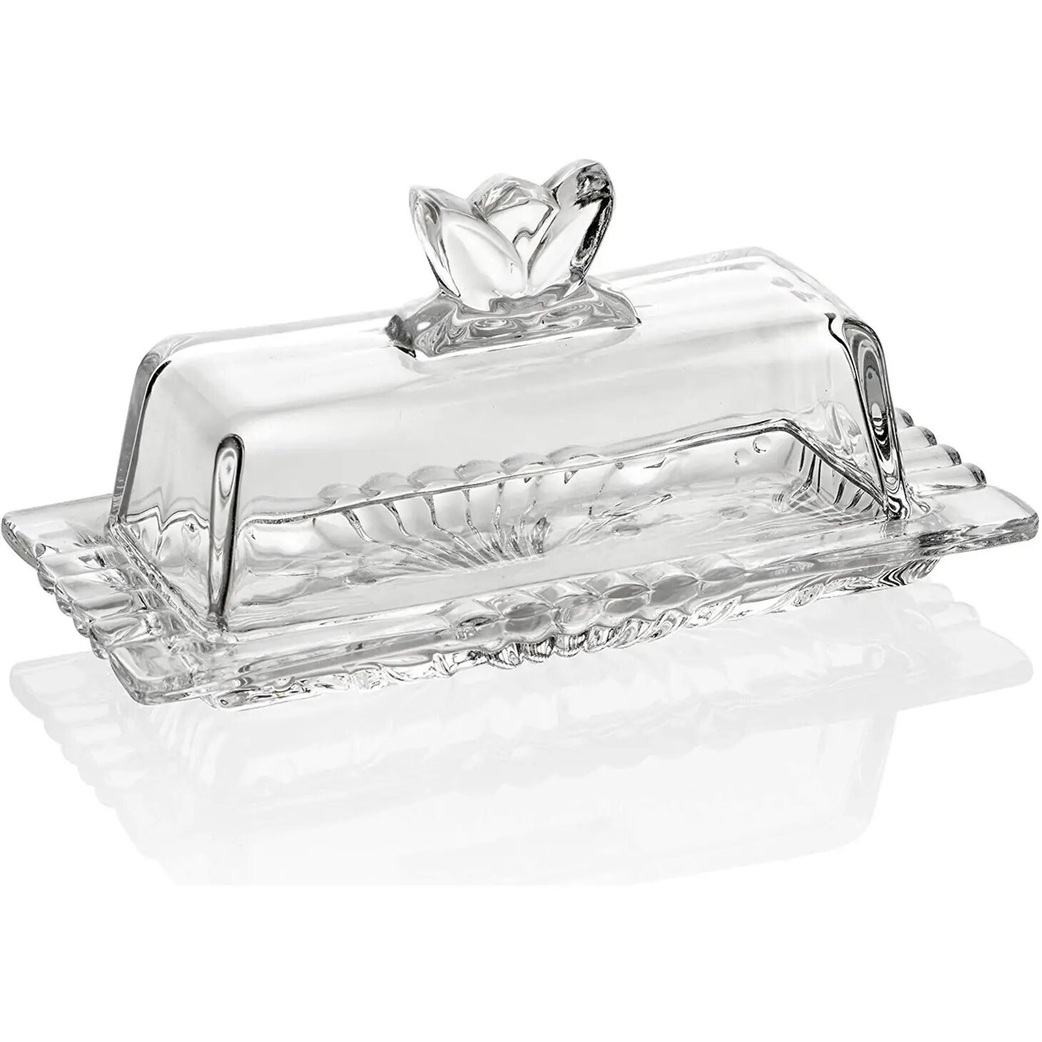 Glass Butter Dish With Flower Lid+