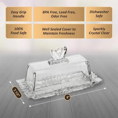 Glass Butter Dish With Flower Lid+