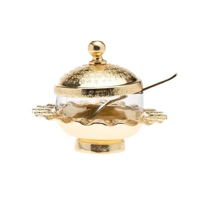 Ripple Gold Jam/ Honey Jar with Spoon+
