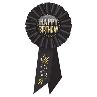 Happy Birthday Black Rosette Ribbon +