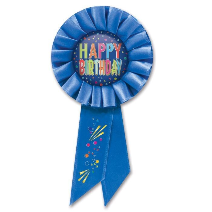 Happy Birthday Blue Ribbon Rosette +