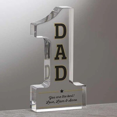 #1 Dad Engraved Glass Keepsake+