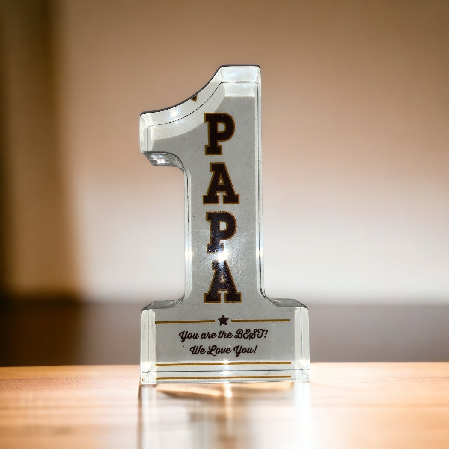 #1 Papa Engraved Glass Keepsake+